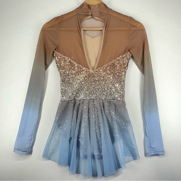 Weissman Ombré Tan Nude Blue Sequins Dress Leotard Dance You Are the Reason NEW - Picture 4 of 12
